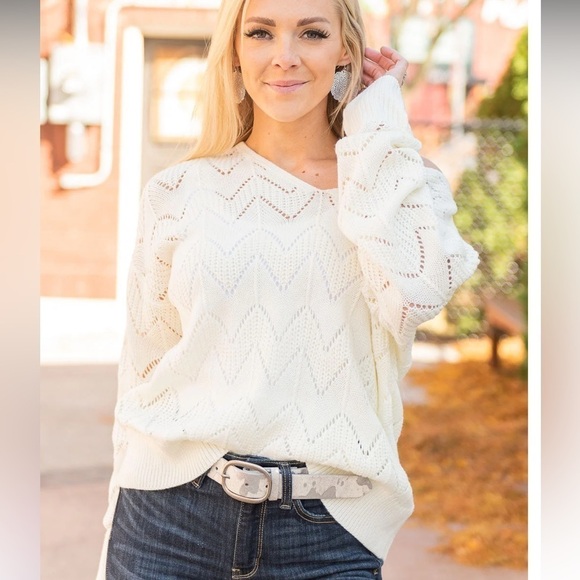 Andree by Unit Francine Boho Open Knit Slouchy Crocheted Sweater - Picture 2 of 14